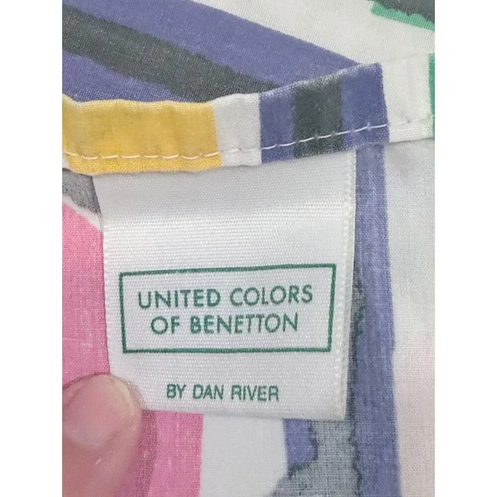 Benetton Vtg 1980's Full Flat Sheet Fabric Abstract Pop Art Bright Colors Retro